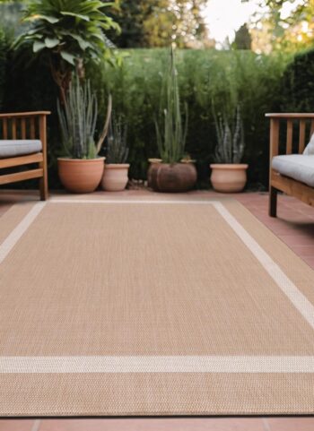 Luul Home Bordered Outdoor Rug 9x12 Washable Outside Carpet for Indoor Patio Porch Waterproof Easy Cleaning Non Shedding Area Rugs Beige 9 x 12