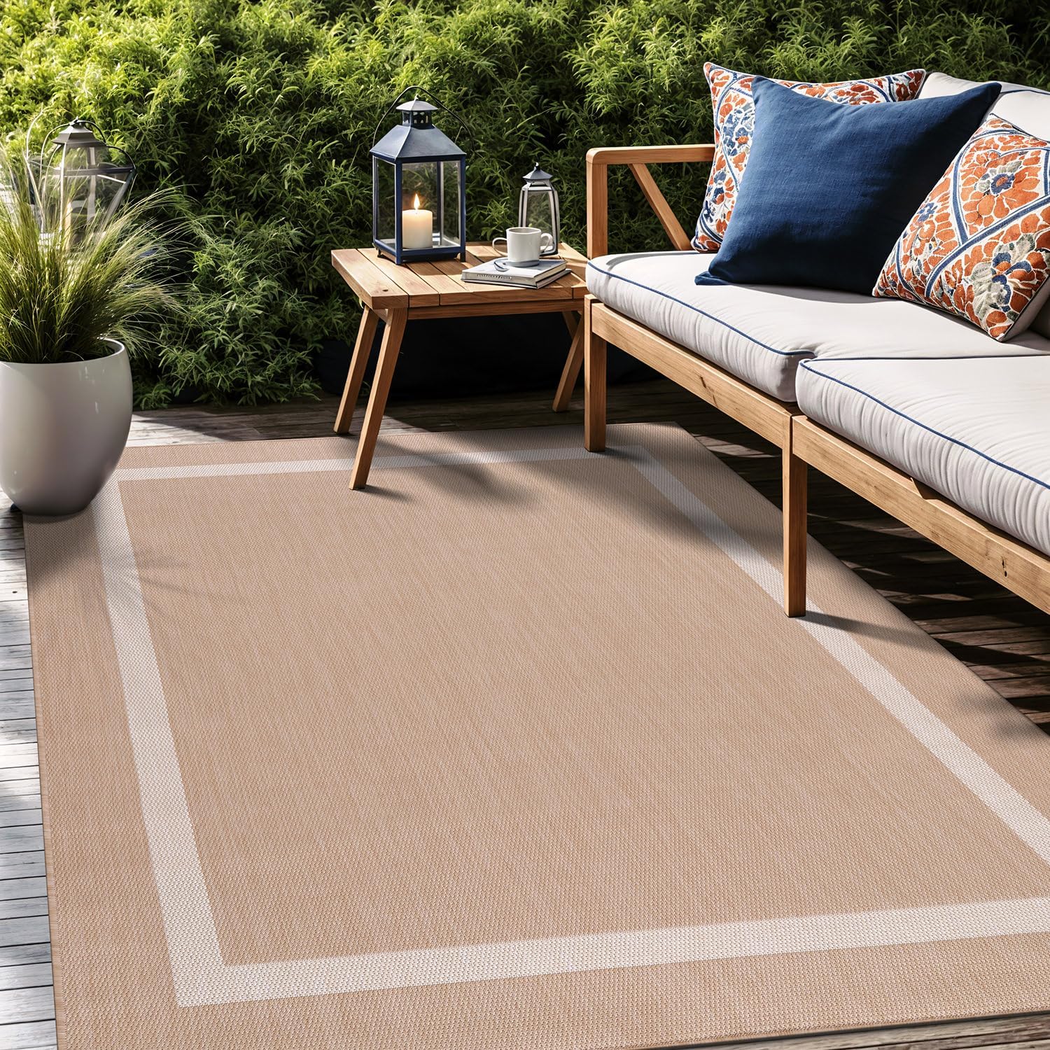 Luul Home Bordered Outdoor Rug 9x12 Washable Outside Carpet for Indoor Patio Porch Waterproof Easy Cleaning Non Shedding Area Rugs Beige 9 x 12 - Image 6