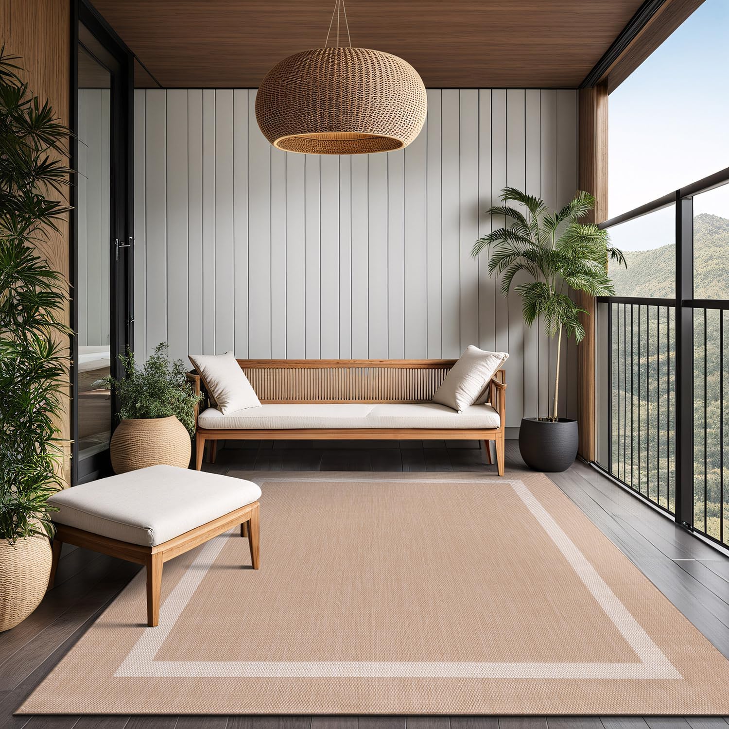 Luul Home Bordered Outdoor Rug 9x12 Washable Outside Carpet for Indoor Patio Porch Waterproof Easy Cleaning Non Shedding Area Rugs Beige 9 x 12 - Image 7