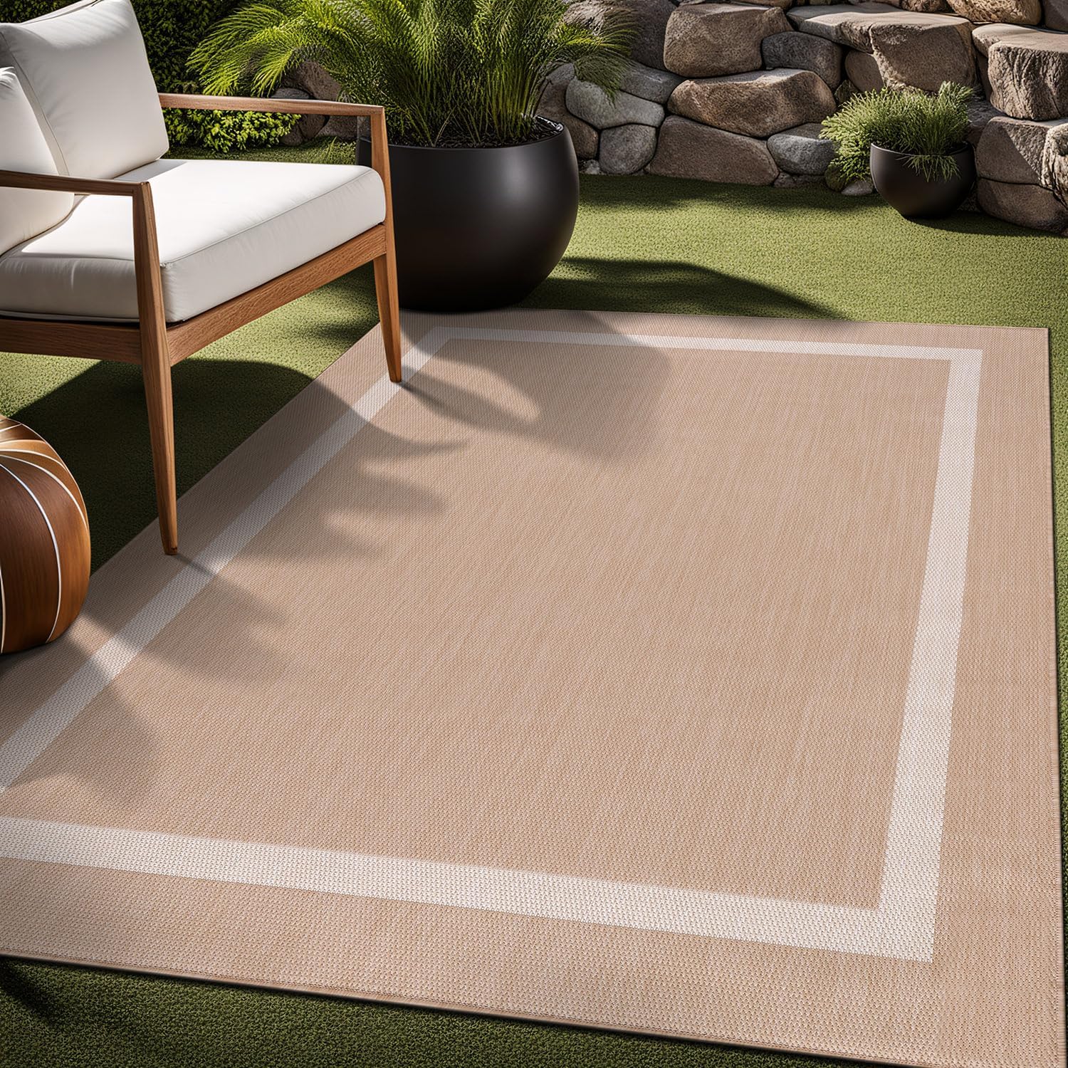 Luul Home Bordered Outdoor Rug 9x12 Washable Outside Carpet for Indoor Patio Porch Waterproof Easy Cleaning Non Shedding Area Rugs Beige 9 x 12 - Image 8