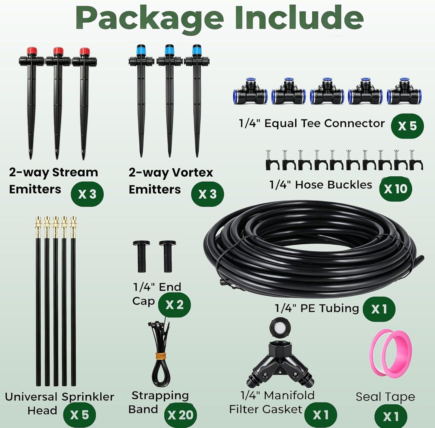 50FT Drip Irrigation System for Starter: Small Garden Quick Connect 1/4" PE Water Tubing Automatic 11Pcs Sprinkler Kit Adjustable Misting Part Watering Hose Outdoor Raised Bed Plants Flower Greenhouse - Image 2