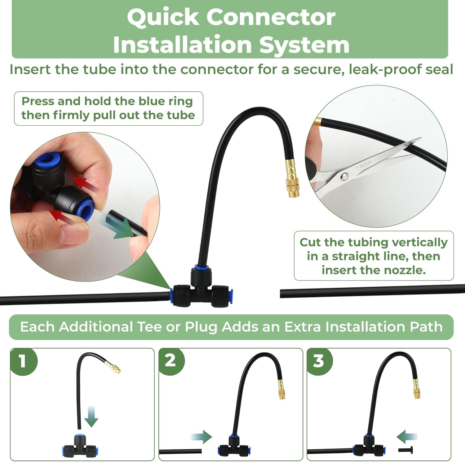50FT Drip Irrigation System for Starter: Small Garden Quick Connect 1/4" PE Water Tubing Automatic 11Pcs Sprinkler Kit Adjustable Misting Part Watering Hose Outdoor Raised Bed Plants Flower Greenhouse - Image 7