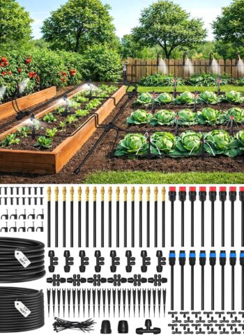 MIXC 2026-Upgrade 360° Adjustable Drip Irrigation System Kit, 200FT Bendable Watering Misting System with 3 Spray Nozzle Types, 1/2"(50FT) & 1/4"(150FT) Tubing for Garden Raised Bed Lawn & Greenhouse