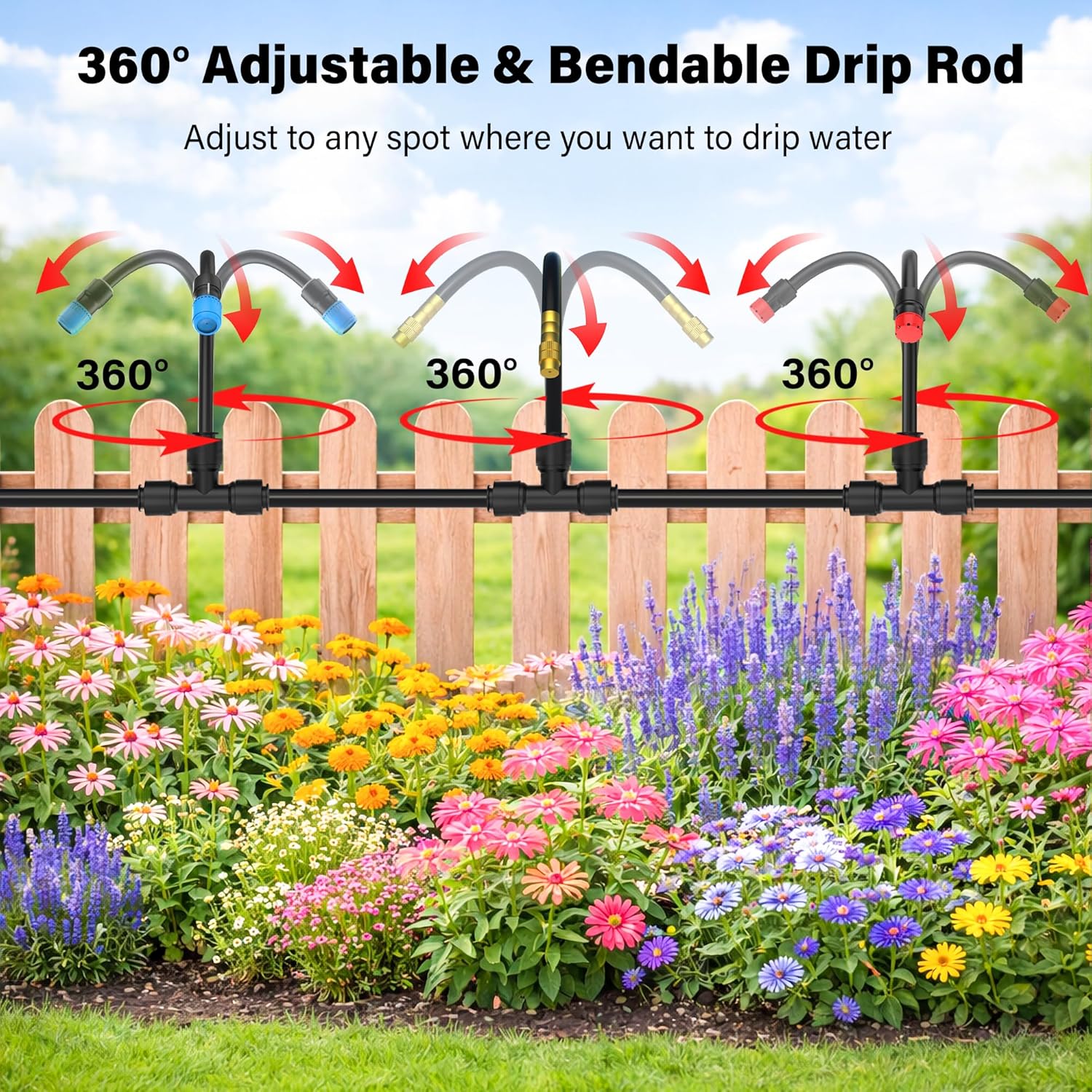 MIXC 2026-Upgrade 360° Adjustable Drip Irrigation System Kit, 200FT Bendable Watering Misting System with 3 Spray Nozzle Types, 1/2"(50FT) & 1/4"(150FT) Tubing for Garden Raised Bed Lawn & Greenhouse - Image 2
