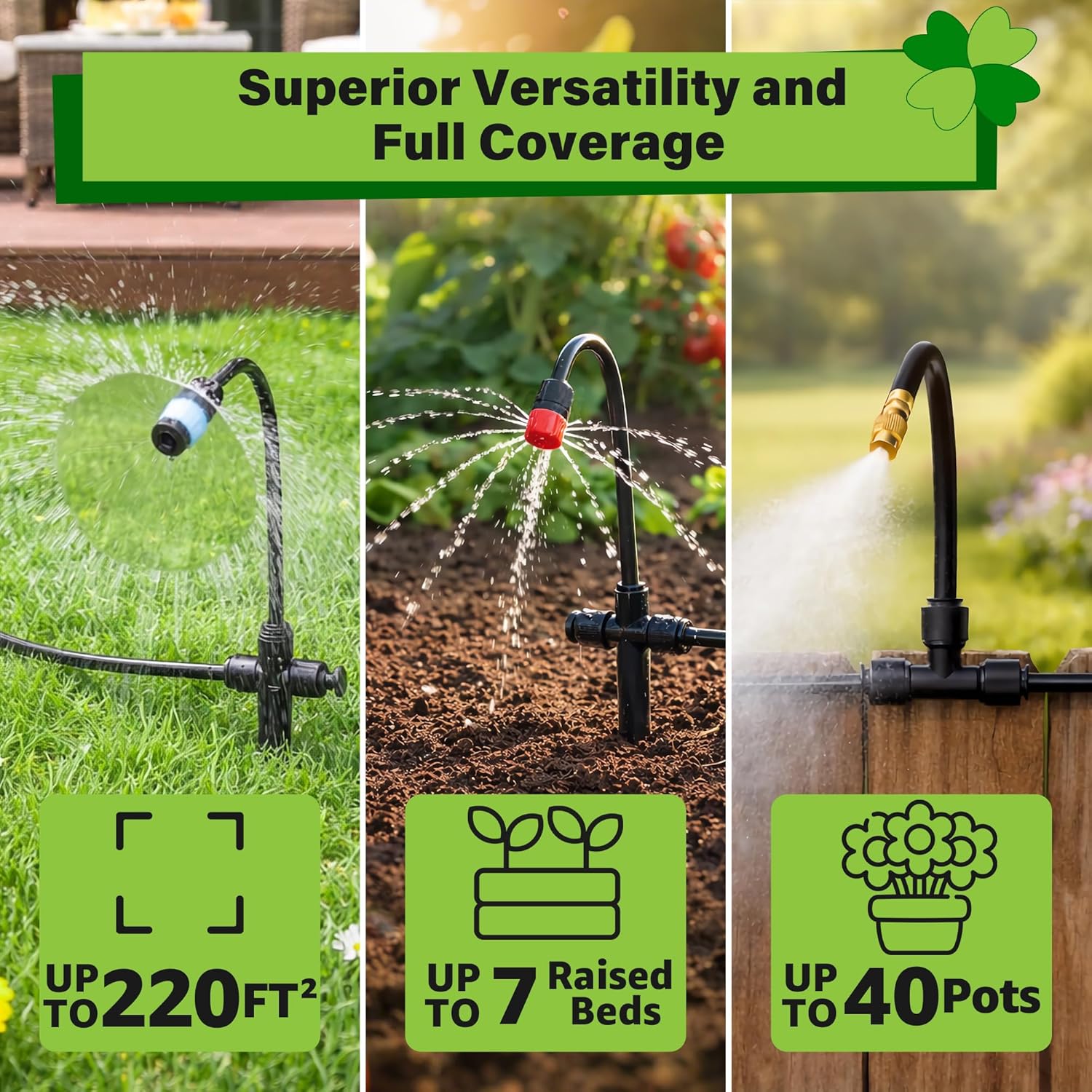 MIXC 2026-Upgrade 360° Adjustable Drip Irrigation System Kit, 200FT Bendable Watering Misting System with 3 Spray Nozzle Types, 1/2"(50FT) & 1/4"(150FT) Tubing for Garden Raised Bed Lawn & Greenhouse - Image 4