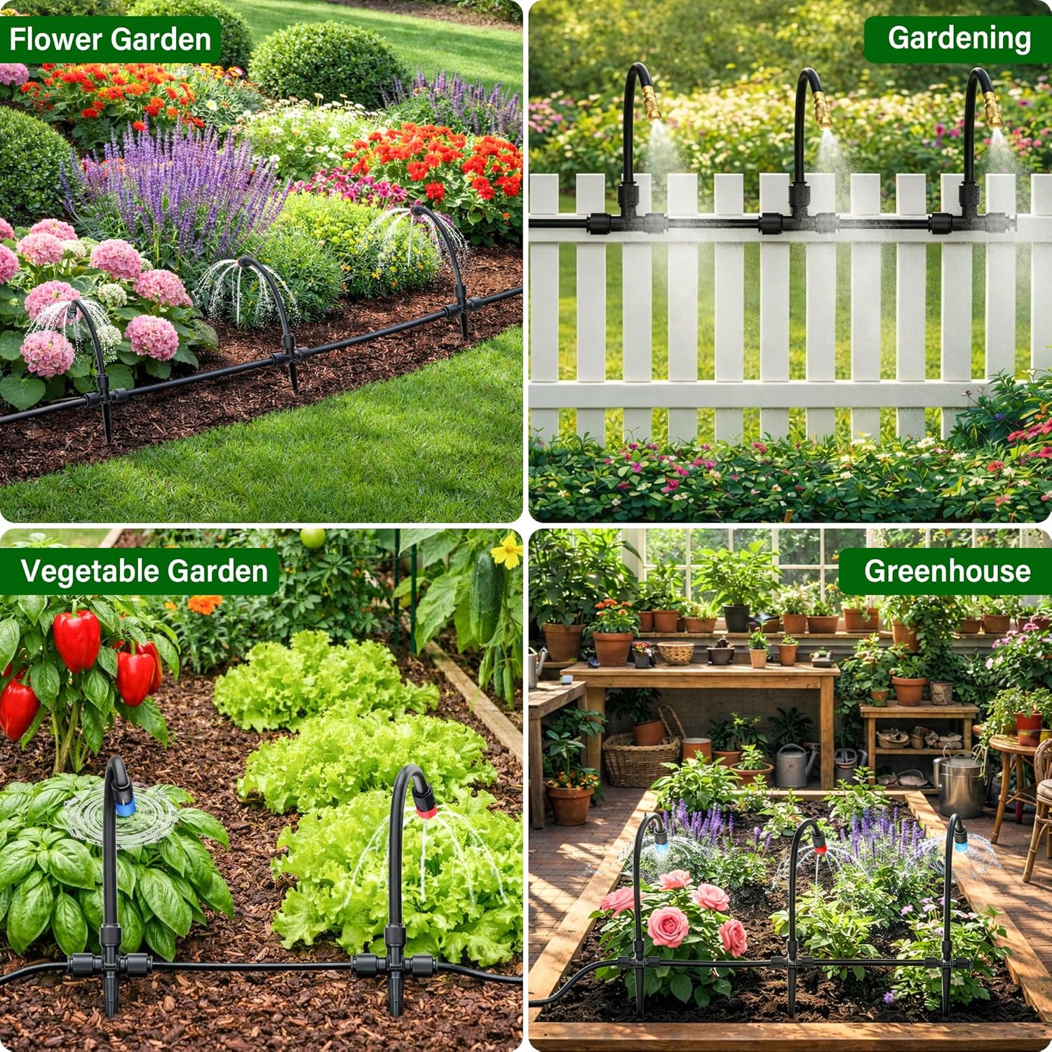 MIXC 2026-Upgrade 360° Adjustable Drip Irrigation System Kit, 200FT Bendable Watering Misting System with 3 Spray Nozzle Types, 1/2"(50FT) & 1/4"(150FT) Tubing for Garden Raised Bed Lawn & Greenhouse - Image 6