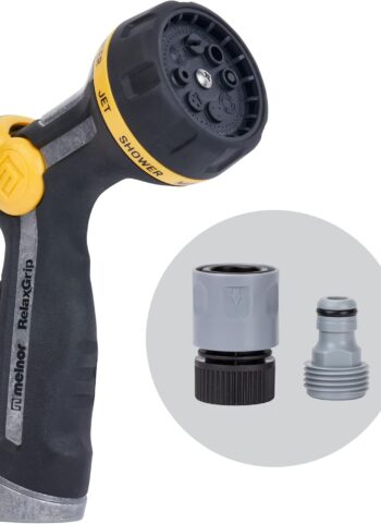 Melnor 65188AMZ RelaxGrip Metal Nozzle, Multi-Pattern, Arthritis Foundation Ease of Use Certified, Quick Connect Bundle, Black, Yellow