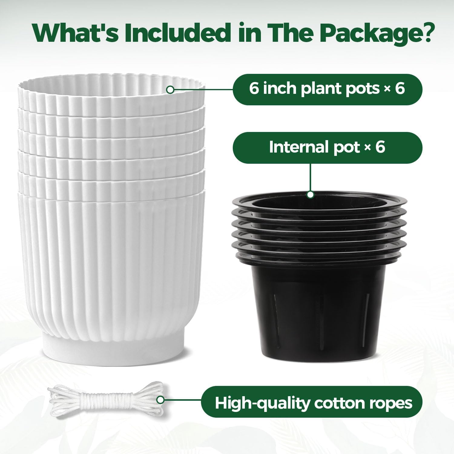 T4U 6 Inch Self Watering Pots for Indoor Plants, 6 Pack Plant Pots, Self Watering Planter for Indoor Plants, Durable Plastic Pots, Flower, Succulents (6 Pack, 6", White) - Image 6