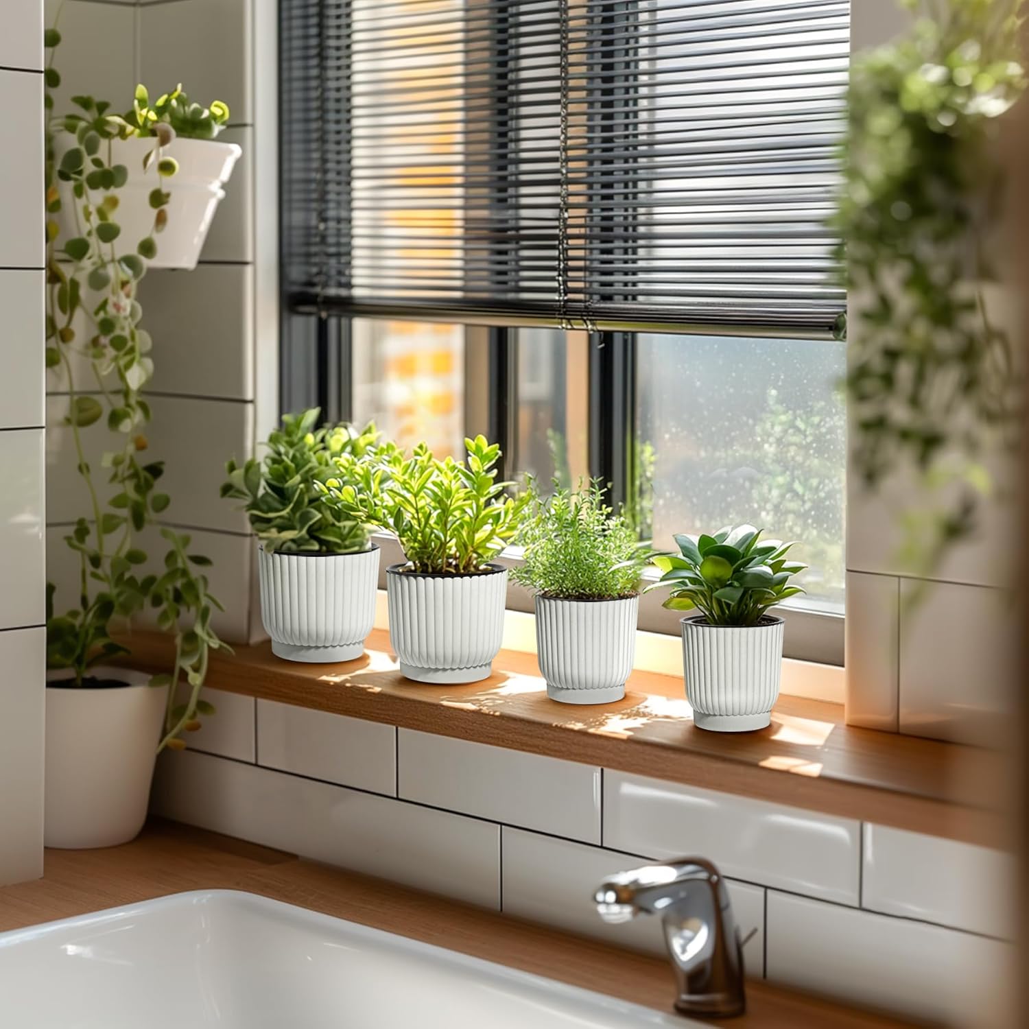 T4U 6 Inch Self Watering Pots for Indoor Plants, 6 Pack Plant Pots, Self Watering Planter for Indoor Plants, Durable Plastic Pots, Flower, Succulents (6 Pack, 6", White) - Image 9