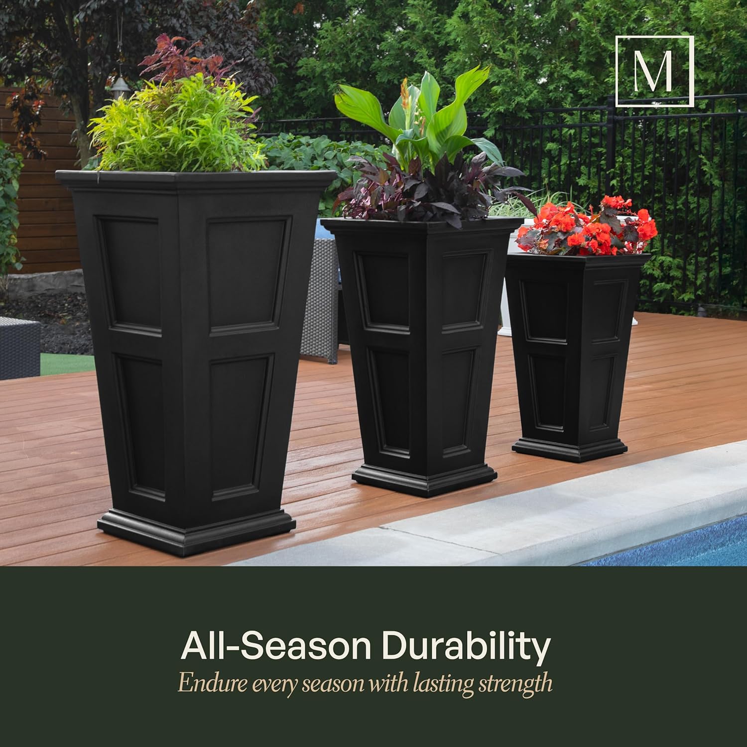 Mayne Fairfield 28-Inch Tall Planter – Self-Watering, Weather-Resistant Planter for Flowers – Durable Outdoor Design for Patio, Porch, or Entryway - Image 4